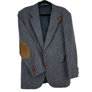 Vintage Gray Herringbone Sport Coat with Brown Elbow Patches